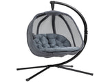 Hanging Egg Chair, Folding Texteline Swing Hammock with Side Pocket, Cushion and Stand for Indoor T3398P318560