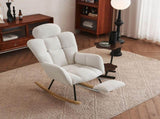 Teddy Fabric Tufted Upholstered Rocking Chair Padded Seat with Headrest and Foldable footrest For W1397P232247