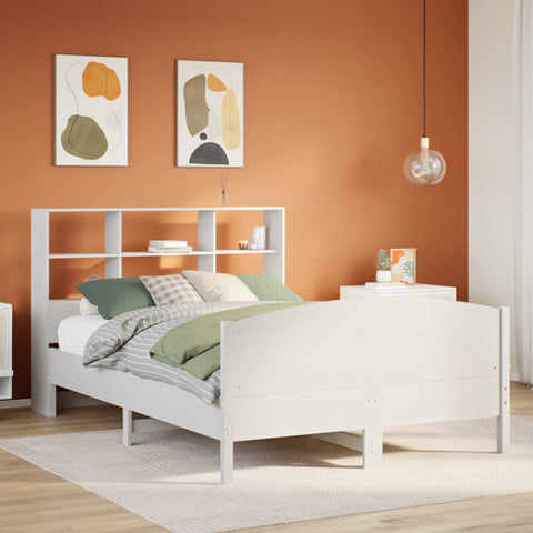 ZNTS Bookcase Bed without Mattress White 120x200cm Solid Wood Pine 3323108