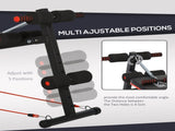 Sit Up Bench Core Workout Adjustable Thigh Support Foldable for Home Gym w/ Arm Pulling Rope Black T3398P349202