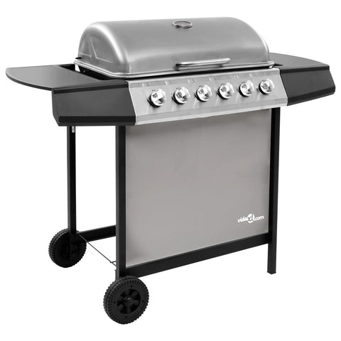 Gas BBQ Grill with 6 Burners Black and Silver 48553