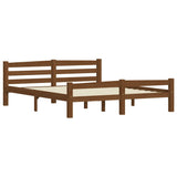 Bed Frame Honey Brown Solid Pine Wood, Plywood Double Size 322079