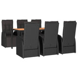 7 Piece Garden Dining Set Black Poly Rattan&Solid Wood Acacia 3157645