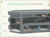 3 Tier Wooden Large Hamster Cage with Sliding Tray, Seesaws, Water Bottle, Grey T3398P375359