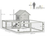 Indoor Rabbit Hutch, Guinea Pig Cage, with Slide-Out Tray, Large Fenced Area - Light Grey T3398P347611