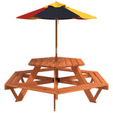 Picnic Table for 6 Kids with Umbrella Hexagon Solid Wood Fir 3281627