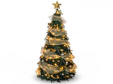 6FT Green Telescopic Christmas Tree with Gold Ribbon, Gold & Silver Ornaments, Bead Chain, PVC, 150 80910638