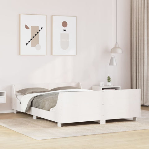 ZNTS Bed Frame without Mattress White 140x190 cm Solid Wood Pine 3302286