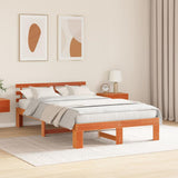 Bed Frame with Headboard Wax Brown 140 x 190 cm Solid Pine Wood 872616