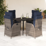 5 Piece Garden Dining Set with Cushions Grey Poly Rattan 3213296