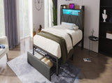 Upholstered Single Bed with LED Lighting, USB Type-C Charging Function, Storage Headboard and N601P288312G