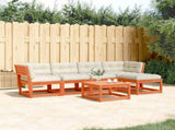 5 Piece Garden Sofa Set with Cushions Wax Brown Solid Wood Pine 3217012