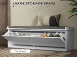 10-Shoe Storage Bench, with Padded Top Seat - White/Grey T3398P344765