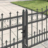 Fence Gate with Spear Top with Lock Grey 404 x 75 cm Steel 42009047