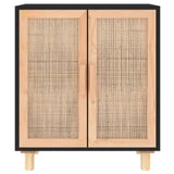 Sideboard Black Engineered wood, Solid pine wood, Natural rattan 345631