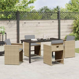 Garden Dining Set with Cushion 5 pcs Beige Poly Rattan 3379997
