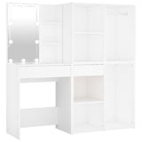 LED Dressing Table with 2 Cabinets White Engineered Wood 3082026