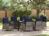 Garden Dining Set with Cushion 7 pcs Grey and Black Rattan 3380579
