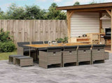 13 Piece Garden Dining Set with Cushions Grey Poly Rattan 3210626