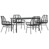 5 Piece Garden Dining Set Black Poly Rattan Glass 3334537