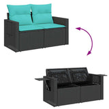 5 Piece Garden Sofa Set with Cushions Black Poly Rattan Acacia 3326398