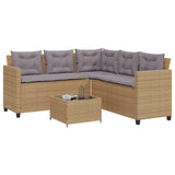 ZNTS Garden Sofa with Table and Cushions L-Shaped Beige Poly Rattan 369042