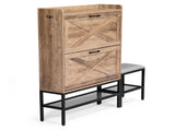 Barn door style shoe cabinet with 2 flip-down compartments, baffle, wire mesh, metal legs with soft 16242153