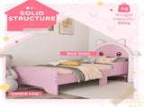 Bed for Kids Cat Design Toddler Bed Frame Bedroom Furniture with Guardrails, for 3-6 Years, 143L x T3398P379030