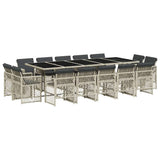 15 Piece Garden Dining Set with Cushions Light Grey Poly Rattan 3210875