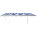 ZNTS Manual Retractable Awning with Posts 6x3.5 m Blue and White 3070076