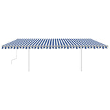 ZNTS Manual Retractable Awning with Posts 6x3.5 m Blue and White 3070076