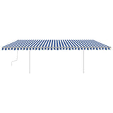 Manual Retractable Awning with Posts 6x3.5 m Blue and White 3070076