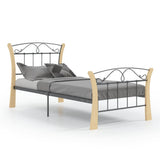 Bed Frame Black and natural Powder-coated metal, solid oak wood 324883