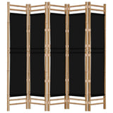 Folding 5-Panel Room Divider 200 cm Bamboo and Canvas 350629