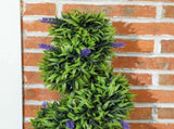 Set of 2 Decorative Artificial, Boxwood Spiral Topiary Tree with Lavender and Pot, Fake T3398P328353