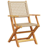 Bistro Set Beige Solid acacia wood and PE rattan Foldable 3281804