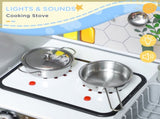 Pretend Play Toy Kitchen, Kids Kitchen Playset w/ Sounds, Lights, Running Water, Coffee Maker, T3398P422354