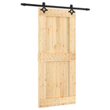Sliding Door Natural and Black Solid Pine Wood 3445053