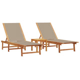 Sun Loungers 2 pcs with Table Taupe Solid Wood Acacia and Textilene 3279255