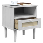 ZNTS Bedside Cabinet SENJA Rattan Look White 40x35x48 cm Solid Wood Pine 358011