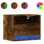 ZNTS Wall-mounted Bedside Cabinet with LED Lights Smoked Oak 852069