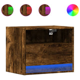 ZNTS Wall-mounted Bedside Cabinet with LED Lights Smoked Oak 852069