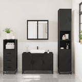 ZNTS 3 Piece Bathroom Furniture Set Black Engineered Wood 3301010