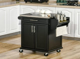 Wooden Kitchen Island on Wheels, Serving Cart Storage Trolley with Stainless Steel Top, Drawer, Side T3398P329446