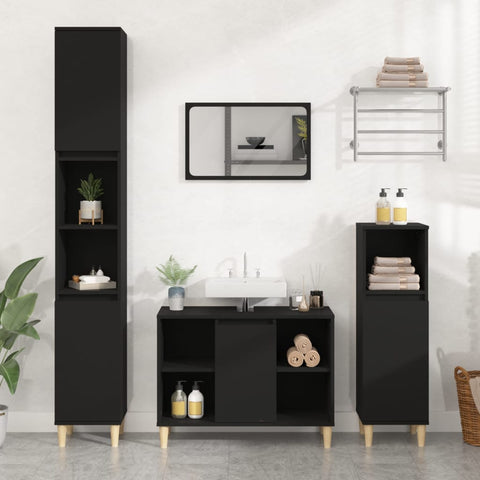 ZNTS 3 Piece Bathroom Furniture Set Black Engineered Wood 3185614