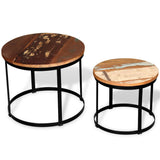 Two Piece Coffee Table Set Solid Reclaimed Wood Round 40cm/50cm 244007