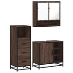 ZNTS 3 Piece Bathroom Furniture Set Brown Oak Engineered Wood 3301059