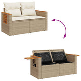 7 Piece Garden Sofa Set with Cushions Beige Poly Rattan Acacia 3327621