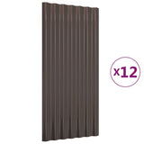 ZNTS Roof Panels 12 pcs Powder-coated Steel Brown 80x36 cm 319135