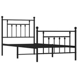 Bed Frame Black Steel Single Bed Frame Rectangular Industrial 353548